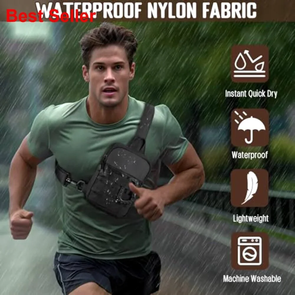 Waterproof Nylon Tactical Sling Bag with MOLLE Webbing Adjustable Strap